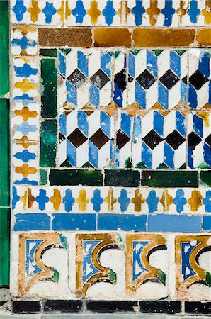 Azulejos tiles in the Mudejar style, Casa de Pilatos, Santa Cruz district, Seville, Andalusia, Spain, Europe Stock Photo - Rights-Managed, Code: 841-02994066