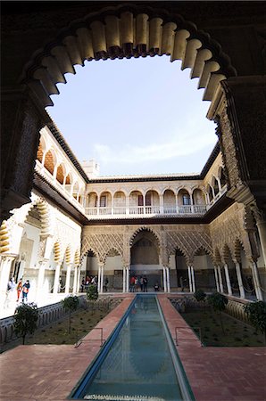 Patio de las Doncellas (Patio of the Maidens), Real Alcazar, UNESCO World Heritage Site, Santa Cruz district, Seville, Andalusia (Andalucia), Spain, Europe Stock Photo - Rights-Managed, Code: 841-02994244