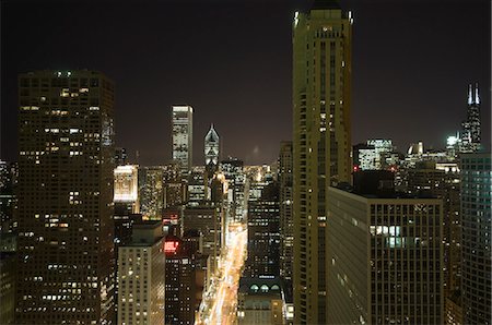 scenic illinois not people - Night shot of the Magnificent Mile taken from the Hancock Building, Chicago, Illinois, United States of America, North America Stock Photo - Rights-Managed, Code: 841-02990783