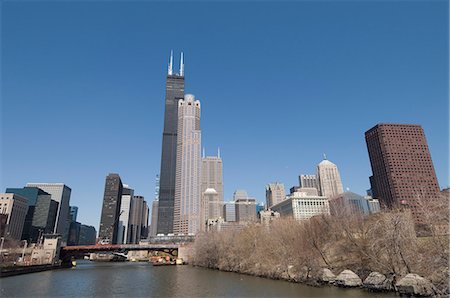 sunny chicago - Sears Tower taken on South Chicago River, Chicago, Illinois, United States of America, North America Stock Photo - Rights-Managed, Code: 841-02990800