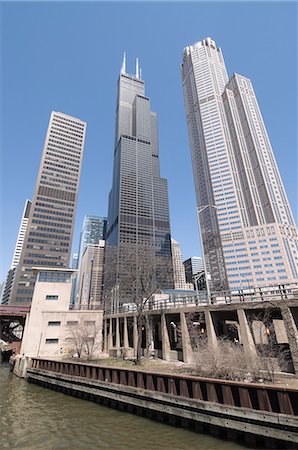 Sears Tower from the Chicago River, Chicago, Illinois, United States of America, North America Stock Photo - Rights-Managed, Code: 841-02990876