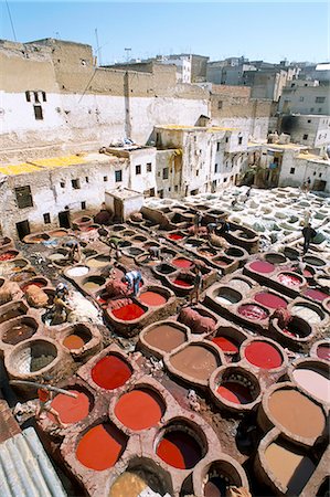 simsearch:841-02714493,k - Elevated view over vats of dye, the tanneries, Fez, Morocco, North Africa, Africa Stock Photo - Rights-Managed, Code: 841-02991766