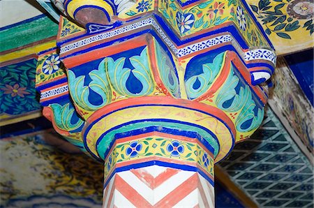 Brightly painted column and ceiling in the Juna Mahal Fort, Dungarpur, Rajasthan state, India, Asia Stock Photo - Rights-Managed, Code: 841-02992348