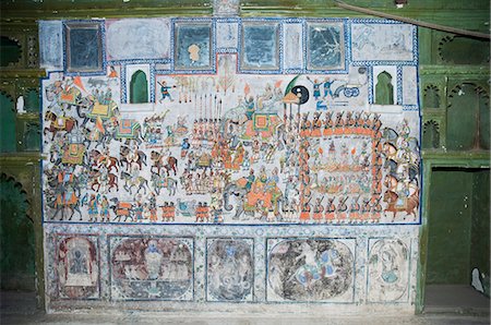 Beautiful frescoes on walls of the Juna Mahal Fort, Dungarpur, Rajasthan state, India, Asia Stock Photo - Rights-Managed, Code: 841-02992366