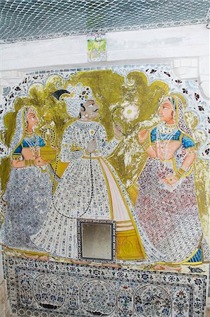 Beautiful frescoes on walls of the Juna Mahal Fort, Dungarpur, Rajasthan state, India, Asia Stock Photo - Rights-Managed, Code: 841-02992373
