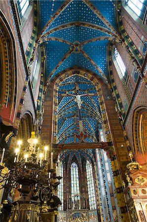 Intérieur d'église ou Basilique, place du marché (Rynek Glowny), vieille ville (Stare Miasto), Krakow (Cracovie), patrimoine mondial de l'UNESCO, Pologne, Europe Sainte-Marie Photographie de stock - Rights-Managed, Code: 841-02992791