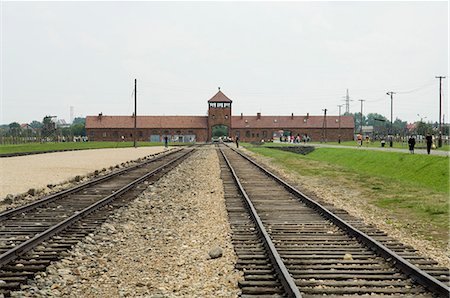 Railway line and platform where prisoners were unloaded and separated into able bodied men, kept for work, and woman and children who were taken to gas chambers, Auschwitz second concentration camp at Birkenau, UNESCO World Heritage Site, near Krakow (Cracow), Poland, Europe Stock Photo - Rights-Managed, Code: 841-02992897