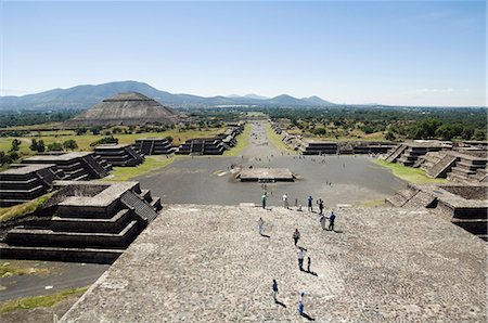 View from Pyramid of the Moon of the Avenue of the Dead and the Pyramid of the Sun beyond, Teotihuacan, 150AD to 600AD and later used by the Aztecs, UNESCO World Heritage Site, north of Mexico City, Mexico, North America Stock Photo - Rights-Managed, Code: 841-02993365