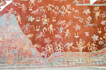 Peintures murales, Teotihuacan, 150AD à 600AD et plus tard utilisé par les Aztèques, patrimoine mondial UNESCO, au nord de Mexico, au Mexique, en Amérique du Nord Photographie de stock - Rights-Managed, Code: 841-02993378