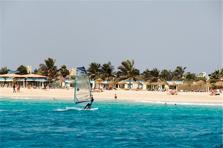 Wind surfing at Santa Maria on the island of Sal (Salt), Cape Verde Islands, Africa Stock Photo - Rights-Managed, Code: 841-02993610