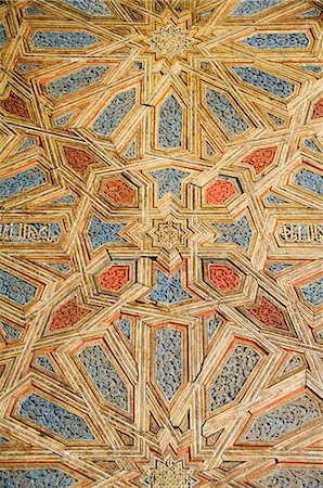 Carved and painted wood on door, Real Alcazar, Santa Cruz district, Seville, Andalusia (Andalucia), Spain Stock Photo - Rights-Managed, Code: 841-02993979