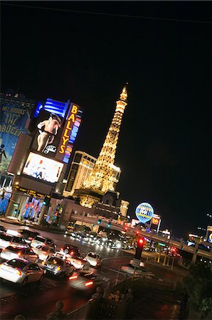 The Strip (Las Vegas Boulevard), with the mini Eiffel Tower of Paris Hotel, Las Vegas, Nevada, United States of America, North America Stock Photo - Rights-Managed, Code: 841-03028230