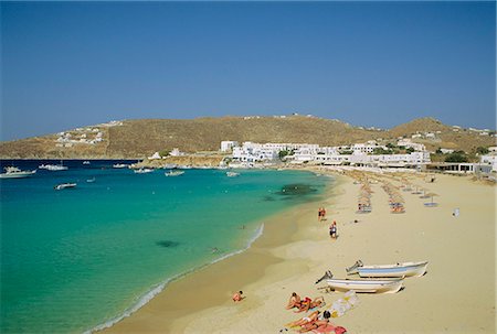 distance clear view - Plati Yialos beach, Mykonos, Cyclades Islands, Greece, Europe Stock Photo - Rights-Managed, Code: 841-03028632