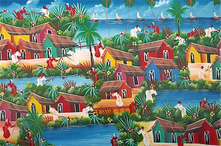 Naive Haitian painting, Colonial Zone, Santo Domingo, Dominican Republic, West Indies, Central America Foto de stock - Con derechos protegidos, Código: 841-03029382