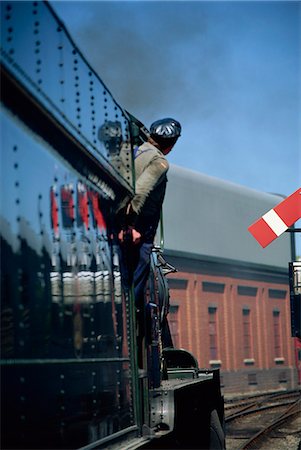 Train driver and signal reflection, Bridgnorth Railway Station, Shropshire, England, United Kingdom, Europe Stock Photo - Rights-Managed, Code: 841-03029906