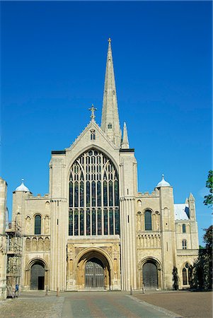 Façade ouest de la cathédrale, Norwich, Norfolk, Angleterre, Royaume-Uni, Europe Photographie de stock - Rights-Managed, Code: 841-03029989