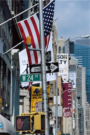 Flags and signs,W24th Street,New York City,New York,United States of America,North America Stock Photo - Rights-Managed, Code: 841-03034869