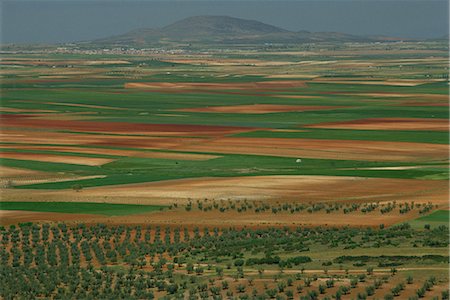 Luftaufnahme der Landschaft von Feldern rund um die Stadt Consuegra in Kastilien-la Mancha (Kastilien-La Mancha), Spanien, Europa Stockbilder - Lizenzpflichtiges, Bildnummer: 841-03030228