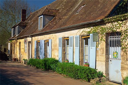 simsearch:841-03030546,k - Exterior of a row of houses with pale blue doors and shutters, Aisne, St. Jean Aux Bois, Picardie (Picardy), France, Europe Stock Photo - Rights-Managed, Code: 841-03030477