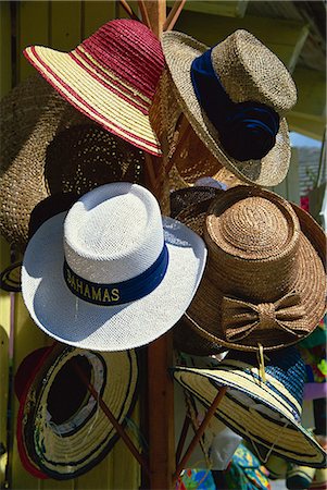 Hats for sale, Port Lucaya, Grand Bahama, Bahamas, West Indies, Central America Foto de stock - Con derechos protegidos, Código: 841-03030648