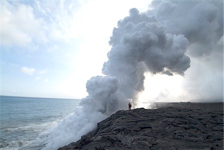 Plumes of steam where the lava reaches the sea, Kilauea Volcano, Hawaii Volcanoes National Park, UNESCO World Heritage Site, Island of Hawaii (Big Island), Hawaii, United States of America, Pacific, North America Stock Photo - Rights-Managed, Code: 841-03030700