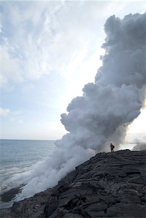 Plumes of steam where the lava reaches the sea, Kilauea Volcano, Hawaii Volcanoes National Park, UNESCO World Heritage Site, Island of Hawaii (Big Island), Hawaii, United States of America, Pacific, North America Stock Photo - Rights-Managed, Code: 841-03030701
