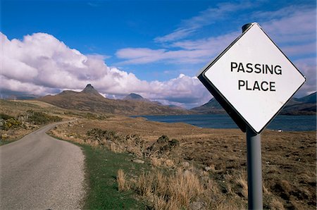 simsearch:841-03032089,k - Passing place sign, Inverpolly Nature Reserve, Wester Ross, Highland region, Scotland, United Kingdom, Europe Stock Photo - Rights-Managed, Code: 841-03032056