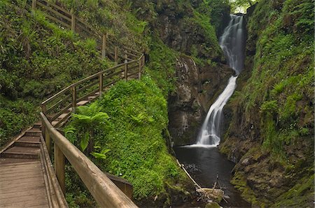 Visitor walkway and steps, Ess-na-Larach waterfall, Glenariff Country Park near Waterfoot, County Antrim, Ulster, Northern Ireland, United Kingdom, Europe Foto de stock - Con derechos protegidos, Código: 841-03032440