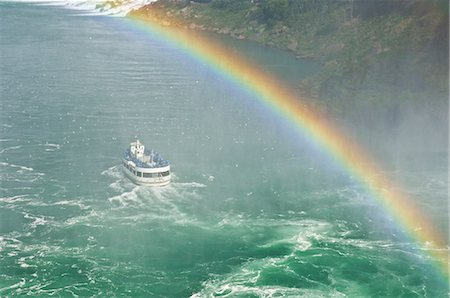 simsearch:841-07913644,k - Maid of the Mist tour excursion boat under the Horseshoe Falls waterfall with rainbow at Niagara Falls, Ontario, Canada, North America Stock Photo - Rights-Managed, Code: 841-03032458