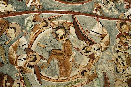 Jesus with angels, Christian frescoes in Sandal Church, Goreme Open Air Museum, Goreme, Cappadocia, Anatolia, Turkey, Asia Minor, Eurasia Foto de stock - Con derechos protegidos, Código: 841-03033386