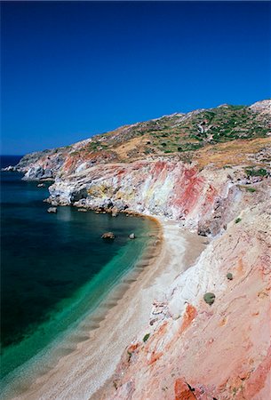 Volcanic beach of Paleokori, southern coast, Milos, Cyclades islands, Greece, Mediterranean, Europe Stock Photo - Rights-Managed, Code: 841-03033545