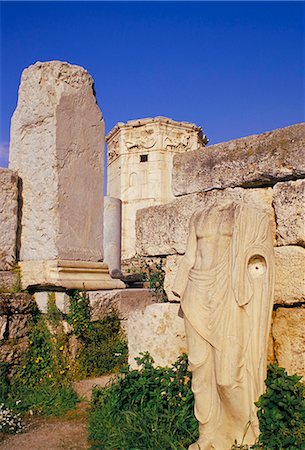 Statue of Emperor Hadrian and tower of the winds in background, Roman Agora, Athens, Greece, Mediterranean, Europe Stock Photo - Rights-Managed, Code: 841-03033546