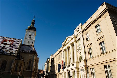 Médiévale vieille ville de Gradec, église de Saint-Marc et Sabor datant de 1908, le bâtiment de l'Assemblée nationale de la Croatie, Zagreb, Croatie, Europe Photographie de stock - Rights-Managed, Code: 841-03054879