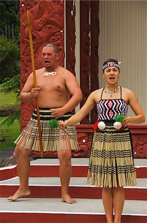 rotorua - Welcoming ceremony performed by descendants of the Tuhourangi/Ngati Wahiao tribe, Te Puia Maori Village, Te Puia Wakarewarewa Geothermal Village, Rotorua, Taupo Volcanic Zone, North Island, New Zealand, Pacific Stock Photo - Rights-Managed, Code: 841-03055104