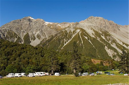 A designated campsite in Aoraki (Mount Cook) National Park, part of Te Wahipounamu UNESCO World Heritage Site, Mackenzie Country, South Island, New Zealand, Pacific Stock Photo - Rights-Managed, Code: 841-03055159