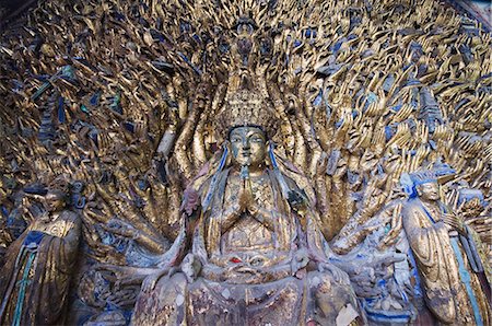 Statue of Avalokitesvara with One Thousand Arms has 1007 arms at the Dazu Buddhist rock sculptures, UNESCO World Heritage Site, Chongqing Municipality, China, Asia Stock Photo - Rights-Managed, Code: 841-03056103