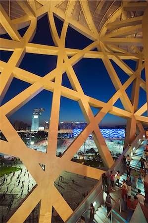 simsearch:841-03055538,k - Looking out to the Water Cube National Aquatics Center from The Birds Nest National Stadium designed by Herzog and de Meuren in the Olympic Green, Beijing, China, Asia Stock Photo - Rights-Managed, Code: 841-03056148