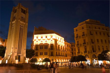 Clock tower in Place d'Etoile (Nejmeh Square) at night, downtown, Beirut, Lebanon, Middle East Foto de stock - Con derechos protegidos, Código: 841-03056458