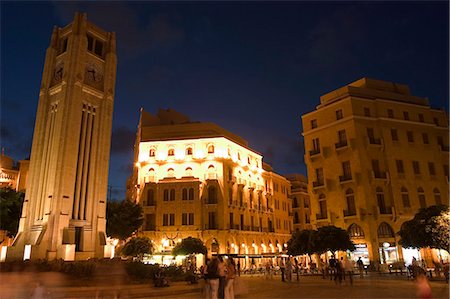 Clock tower in Place d'Etoile (Nejmeh Square) at night, downtown, Beirut, Lebanon, Middle East Fotografie stock - Rights-Managed, Codice: 841-03056458