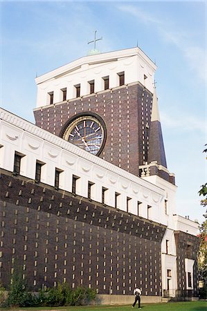 prague clock - Church of the Most Sacred Heart of Our Lord, Joze Plecnik 1932, Jiriho z Podebrad Square, Vinohrady, Prague, Czech Republic, Europe Stock Photo - Rights-Managed, Code: 841-03056904