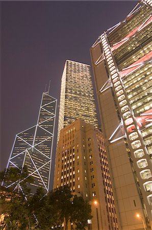 simsearch:841-02919927,k - From left to right, the Bank of China Tower, Cheung Kong Centre, Sin Hua Bank, and HSBC Building, Central district, Hong Kong, China, Asia Foto de stock - Con derechos protegidos, Código: 841-03058060