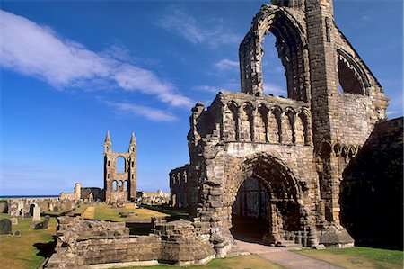 West gable in foreground with the great East window in background, St. Andrews cathedral dating from the 14th century, St. Andrews, Fife, Scotland, United Kingdom, Europe Stock Photo - Rights-Managed, Code: 841-03064121