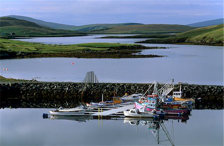 fishing boats scotland - Bridge End, boats and south Voe, looking south, East and West Burra, Shetland Islands, Scotland, United Kingdom, Europe Stock Photo - Rights-Managed, Code: 841-03064267