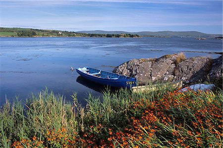 Tranquil Bay and boat near Adrigole, Beara peninsula, County Cork, Munster, Republic of Ireland, Europe Foto de stock - Con derechos protegidos, Código: 841-03064425