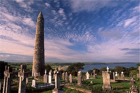 simsearch:841-03062998,k - Round tower near St. Declan's Cathedral dating from the 12th century, 30 m tall, Ardmore, County Waterford, Munster, Republic of Ireland, Europe Stock Photo - Rights-Managed, Code: 841-03064443