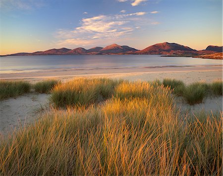 Ammophile et plage près de Luskentyre, regardant vers le Nord Harris Forest Hills, South Harris, Hébrides extérieures, en Écosse, Royaume-Uni, Europe Photographie de stock - Rights-Managed, Code: 841-03064580