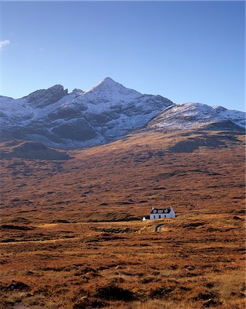 Cottage and Sgurr nan Gillean, 964m, Black Cuillins range near Sligachan, Isle of Skye, Inner Hebrides, Scotland, United Kingdom, Europe Stock Photo - Rights-Managed, Code: 841-03064705