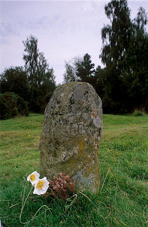 Headstone marking the clans' graves (clan Cameron), Culloden Moor battlefield, near Inverness, Highland region, Scotland, United Kingdom, Europe Foto de stock - Con derechos protegidos, Código: 841-03064883