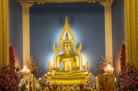 Giant golden statue of the Buddha, Wat Benchamabophit (Marble Temple), Bangkok, Thailand, Southeast Asia, Asia Stock Photo - Rights-Managed, Code: 841-03065415