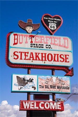 route 66 sign - Butterfield Steakhouse sign, Holbrook City, Route 66, Arizona, United States of America, North America Stock Photo - Rights-Managed, Code: 841-03065814